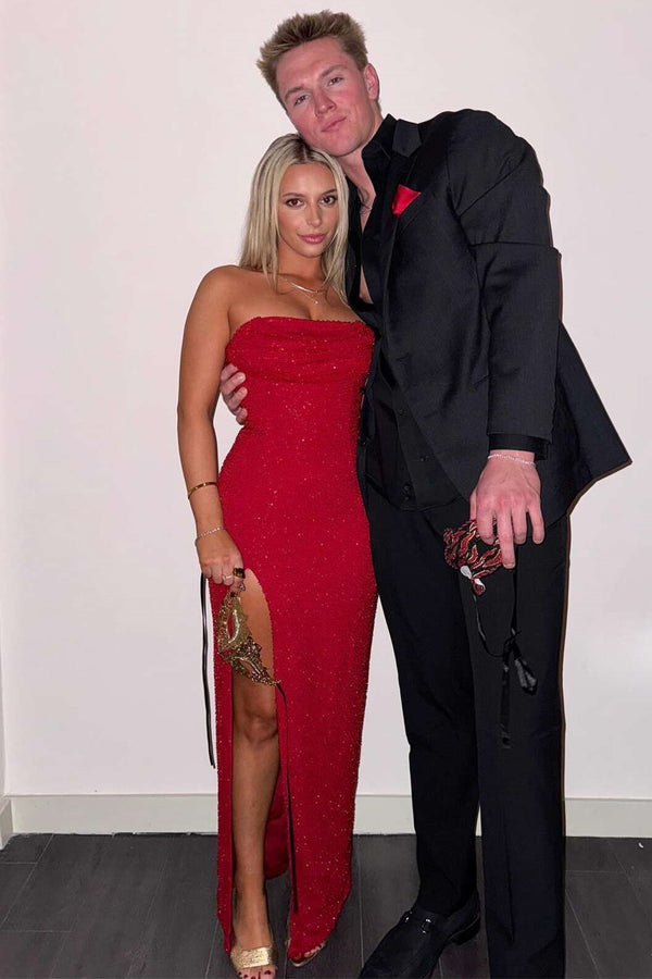 Glamorous Strapless Fitted Empire Party Prom Dress With Leg Slit