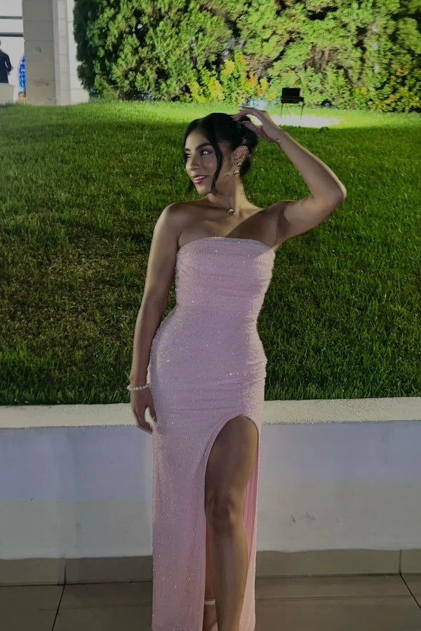Glamorous Strapless Fitted Empire Party Prom Dress With Leg Slit