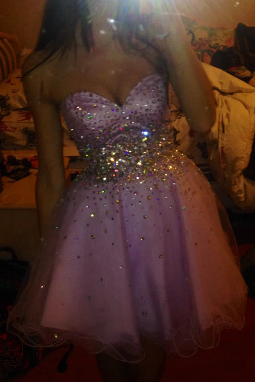 Glitter Beaded Sweetheart Strapless A-Line Party Homecoming Dress