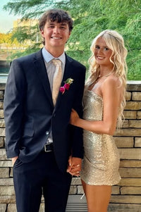 Glitter Fitted Strapless Fully Sequin Ruffle Mini Homecoming Dress