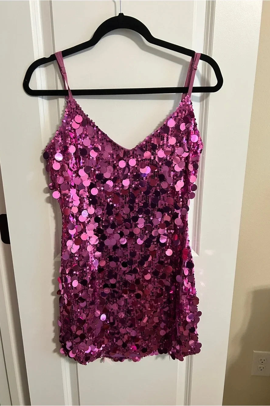 Glitter Fitted V-Neck Backless Sequin Party Homecoming Dress