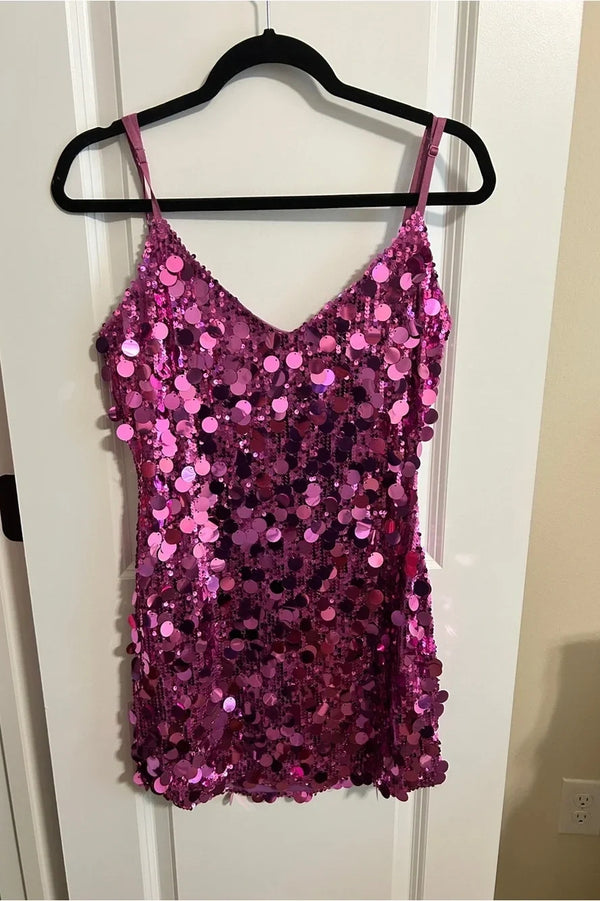 Glitter Fitted V-Neck Backless Sequin Party Homecoming Dress