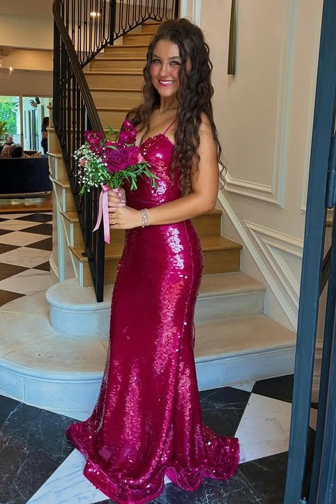 Glitter Mermaid Sleeveless Lace-Up Fully Sequin Party Prom Dress