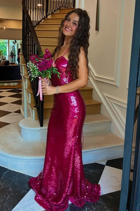 Glitter Mermaid Sleeveless Lace-Up Fully Sequin Party Prom Dress