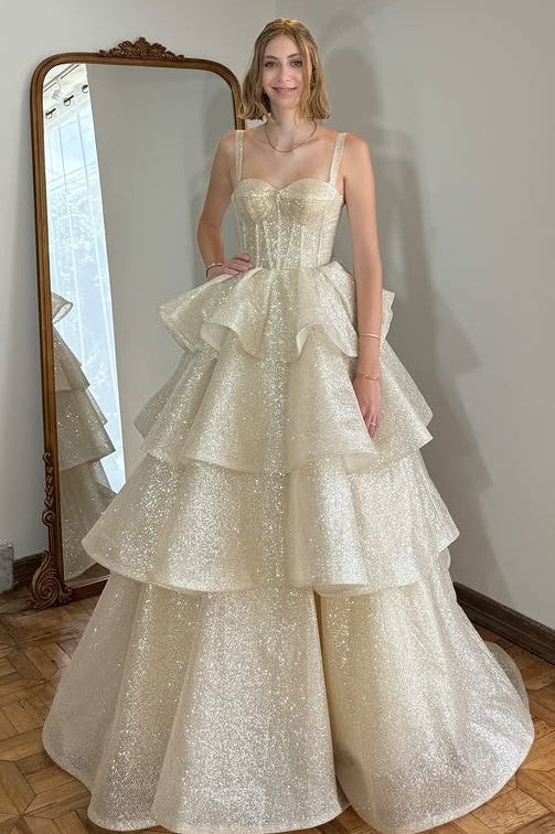 Glitter Sweetheart Sleeveless Empire A-Line Tiered Party Prom Dress