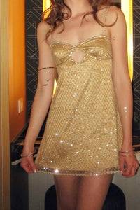 Gold Sheath Sleeveless Backless Mini Party Homecoming Dress