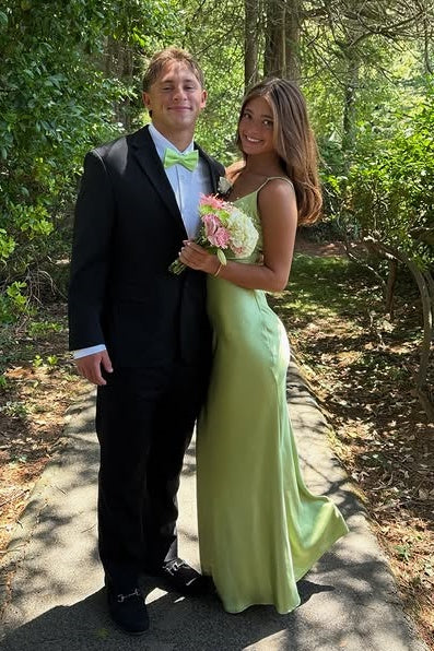 Green Satin Sheath V-Neck Sleeveless Long Summer Party Prom Dress