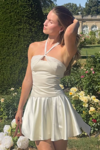 Halter Sleeveless A-Line Satin Mini Party Homecoming Dress