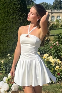 Halter Sleeveless A-Line Satin Mini Party Homecoming Dress