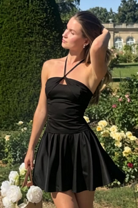 Halter Sleeveless A-Line Satin Mini Party Homecoming Dress