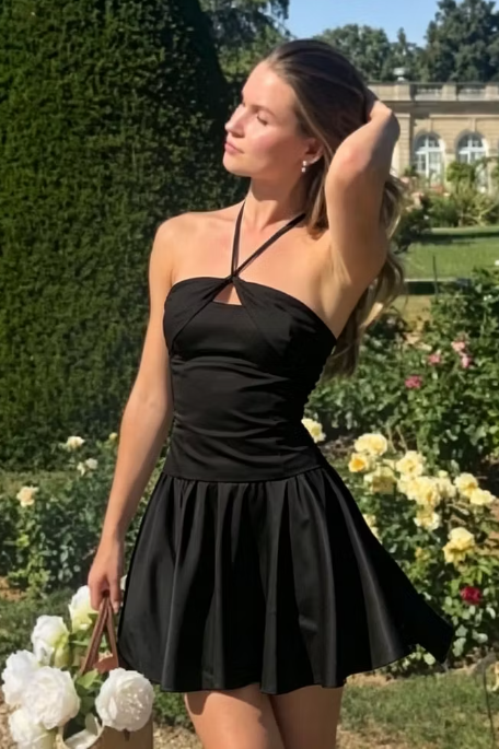 Halter Sleeveless A-Line Satin Mini Party Homecoming Dress