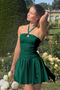Halter Sleeveless A-Line Satin Mini Party Homecoming Dress