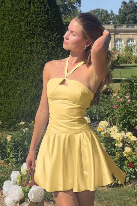 Halter Sleeveless A-Line Satin Mini Party Homecoming Dress
