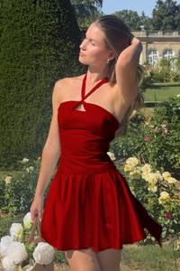 Halter Sleeveless A-Line Satin Mini Party Homecoming Dress
