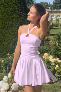 Halter Sleeveless A-Line Satin Mini Party Homecoming Dress