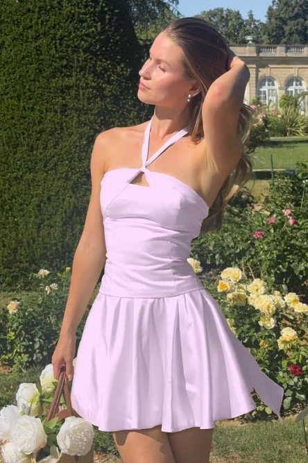 Halter Sleeveless A-Line Satin Mini Party Homecoming Dress