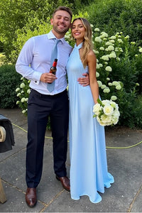 Halter Sleeveless Chiffon A-Line Long Party Prom Dress