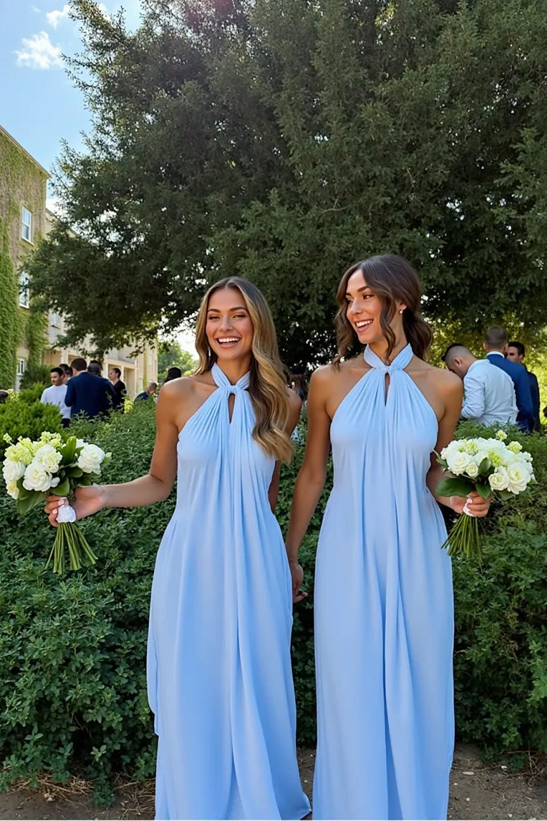 Halter Sleeveless Chiffon A-Line Long Party Prom Dress