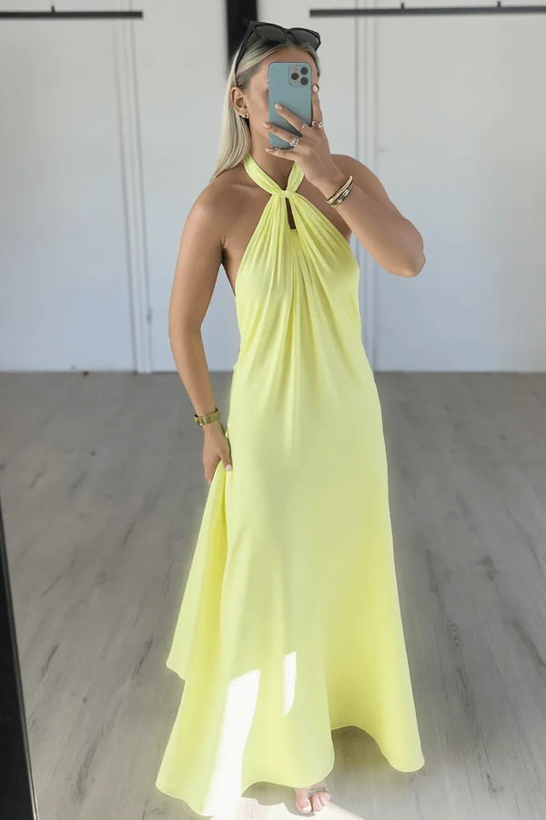 Halter Sleeveless Chiffon A-Line Long Party Prom Dress