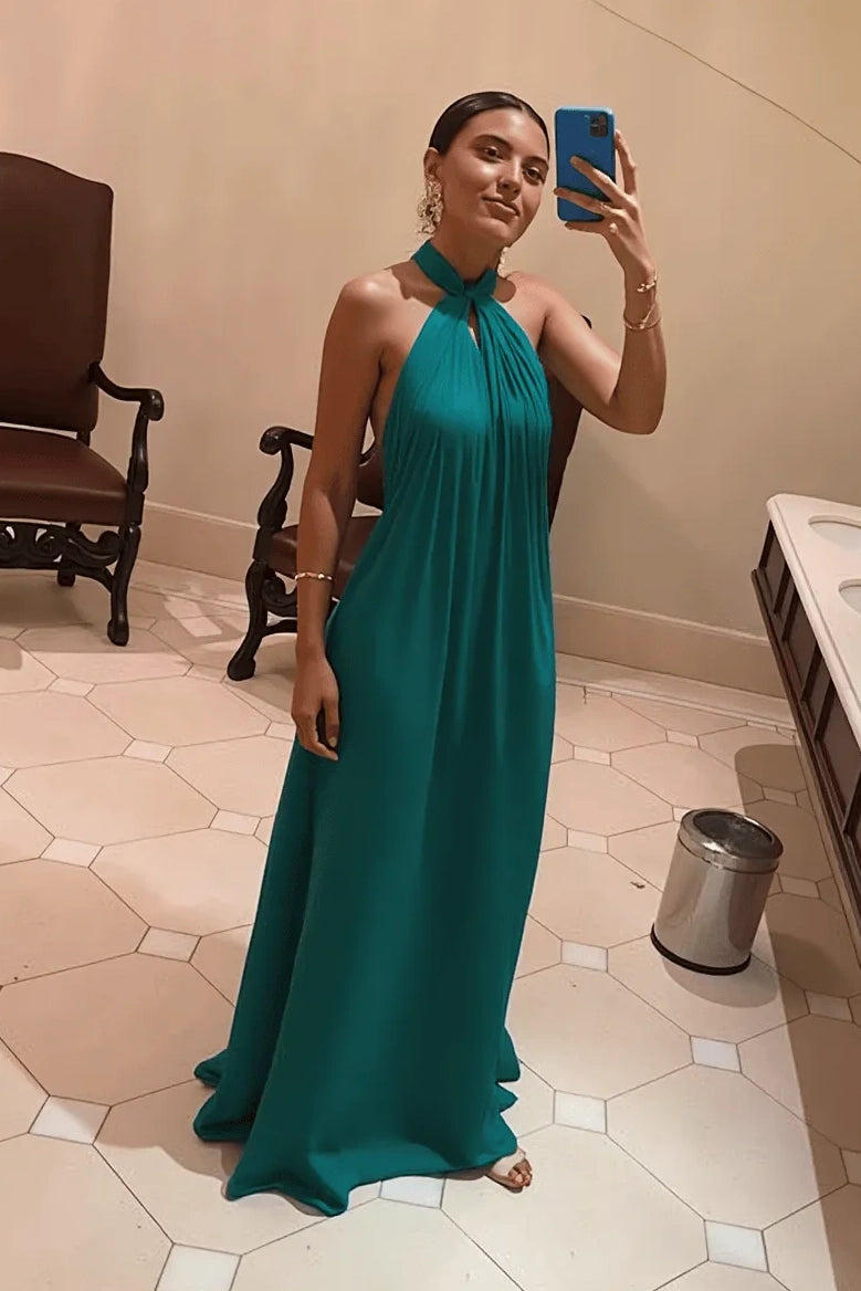 Halter Sleeveless Chiffon A-Line Long Party Prom Dress