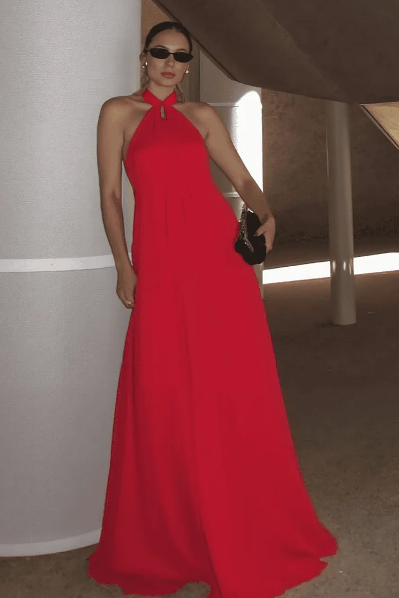 Halter Sleeveless Chiffon A-Line Long Party Prom Dress