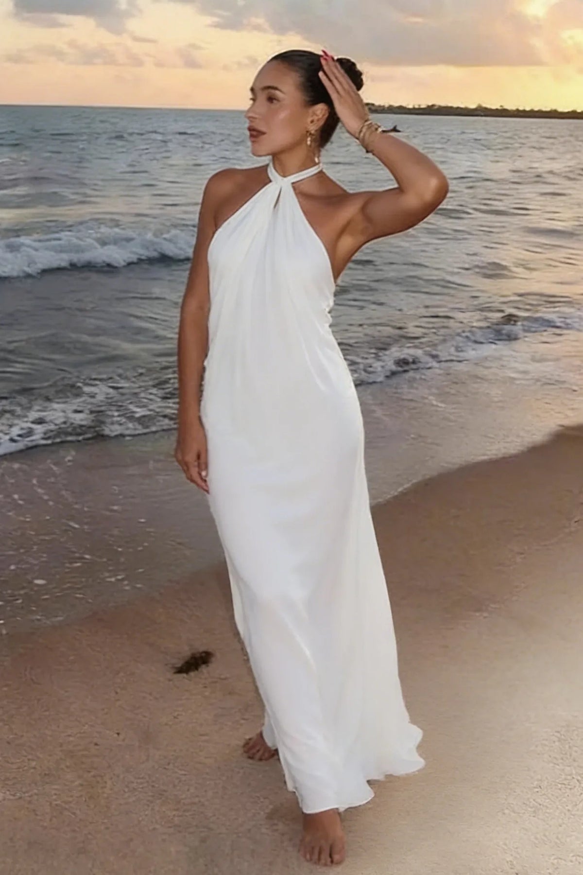 Halter Sleeveless Chiffon A-Line Long Party Prom Dress