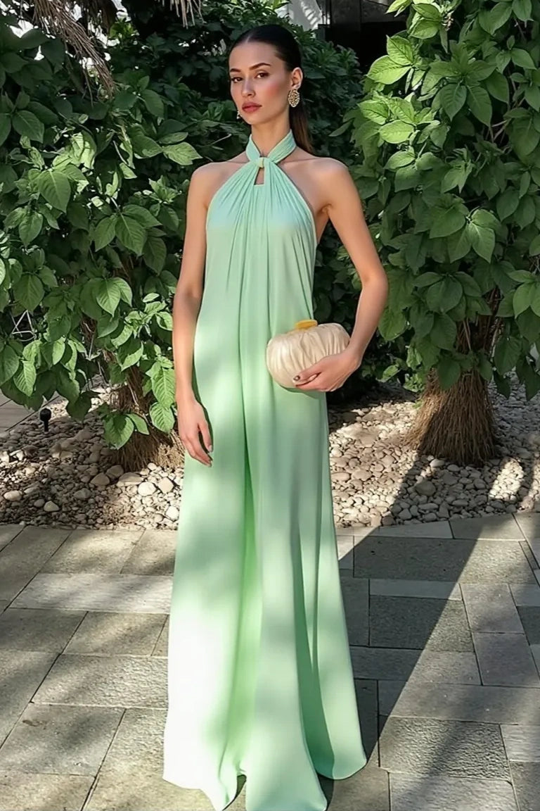 Halter Sleeveless Chiffon A-Line Long Party Prom Dress