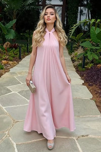 Halter Sleeveless Chiffon A-Line Long Party Prom Dress