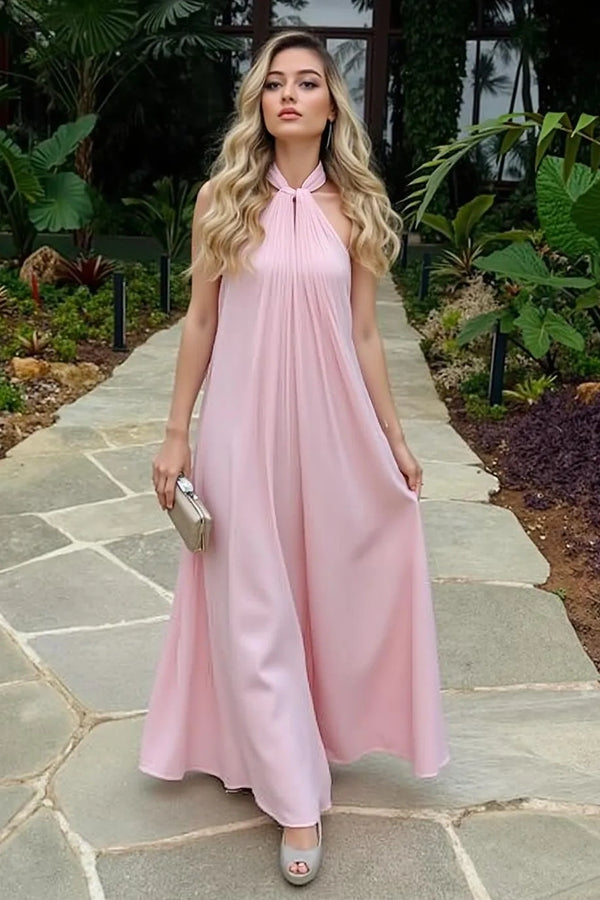 Halter Sleeveless Chiffon A-Line Long Party Prom Dress