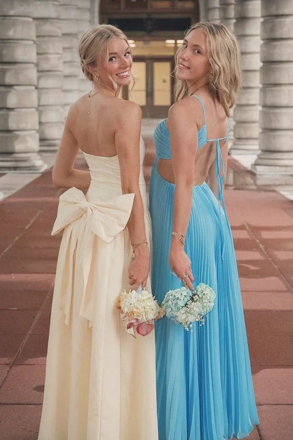 Halter Sleeveless Open Back A-Line Pleated Satin Party Prom Dress