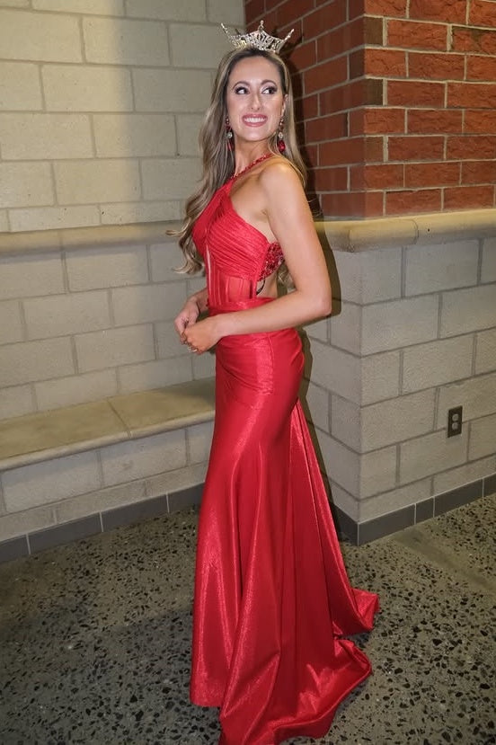 Halter Sleeveless Pleated Satin Mermaid Party Prom Dress