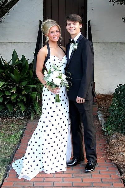 Halter Sweetheart Mermaid Satin Polka Dots Party Prom Dress