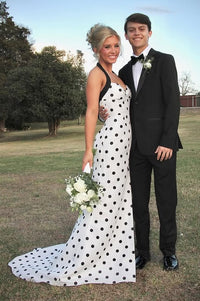 Halter Sweetheart Mermaid Satin Polka Dots Party Prom Dress
