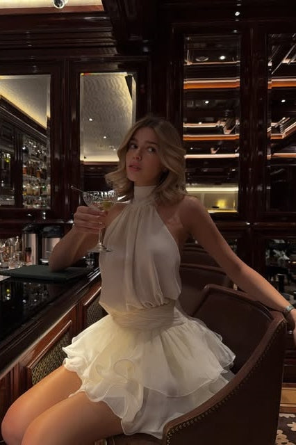High Neck Backless Chiffon A-Line Tiered Party Homecoming Dress