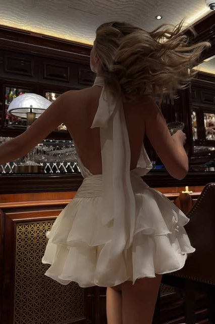 High Neck Backless Chiffon A-Line Tiered Party Homecoming Dress