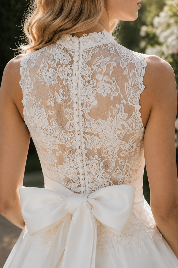 High Neck Sleeveless A-Line Two Tone Modest Wedding Dress