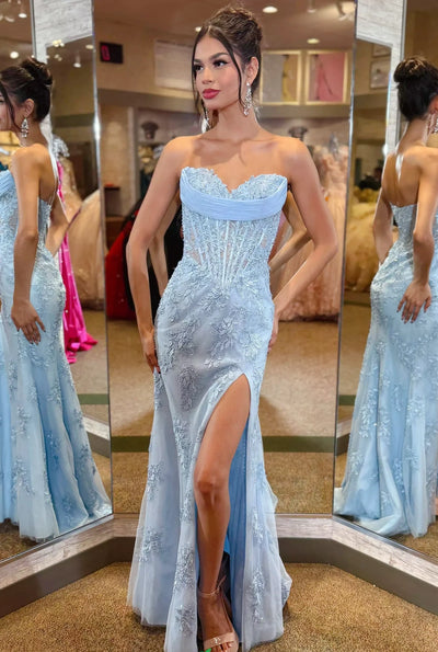 Hot Lace Strapless Zipper-Up Mermaid Floor-Length Party Prom Dress