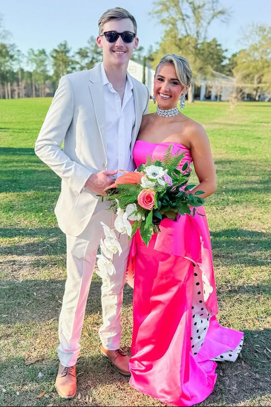 Hot Pink Strapless Beaded Empire Mermaid Party Prom Dress With Train