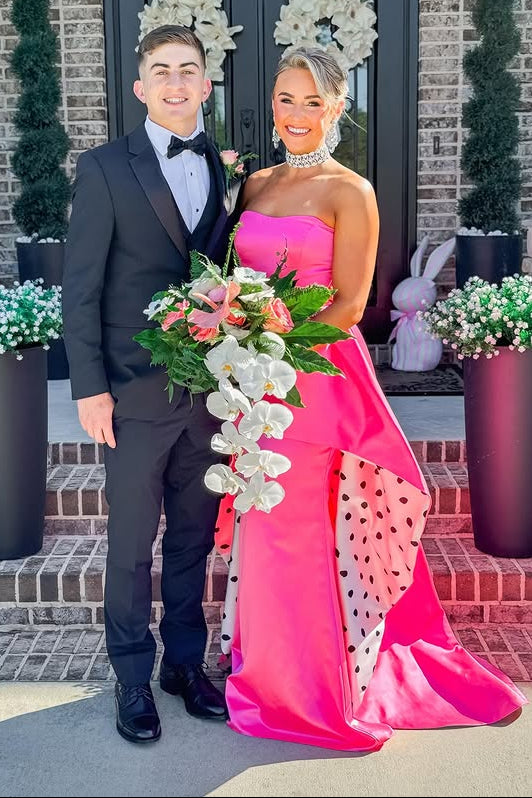 Hot Pink Strapless Beaded Empire Mermaid Party Prom Dress With Train