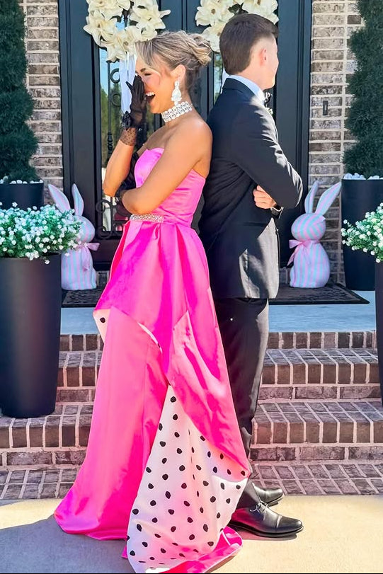 Hot Pink Strapless Beaded Empire Mermaid Party Prom Dress With Train