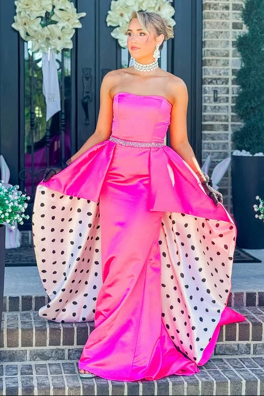 Hot Pink Strapless Beaded Empire Mermaid Party Prom Dress With Train