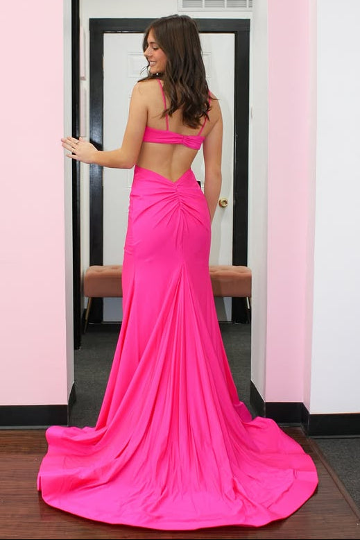 Hot Pink Sweetheart Illusion Empire Mermaid Party Prom Dress