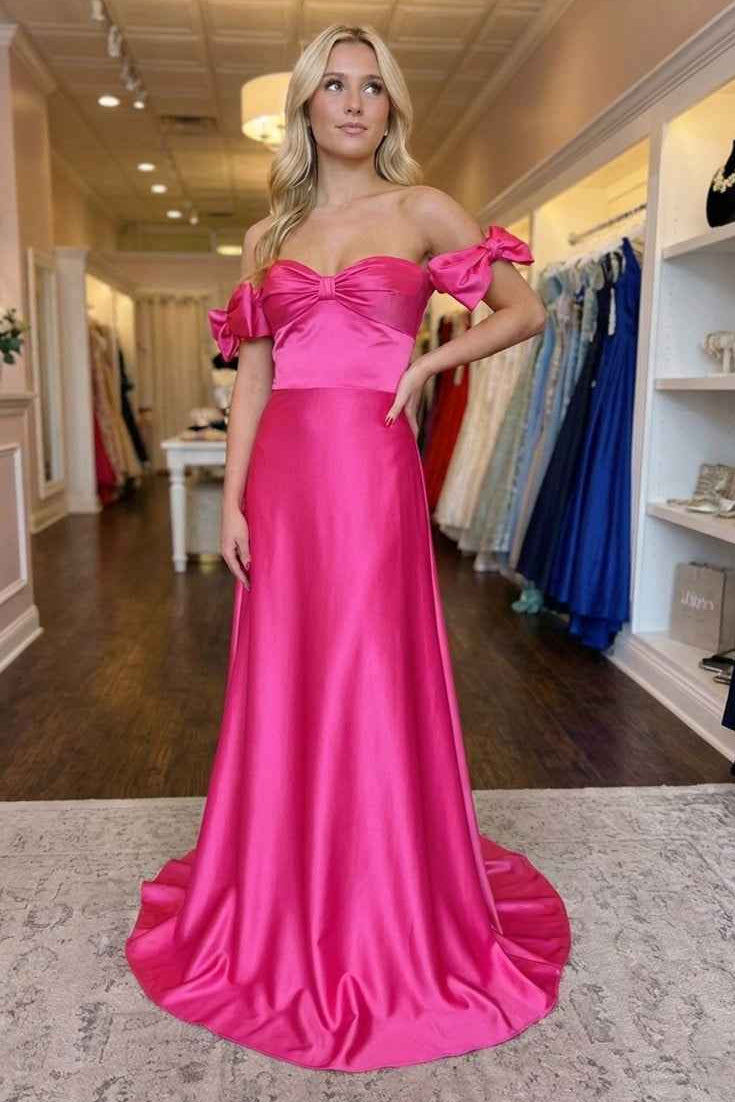 Off-Shoulder Sleeveless Satin A-Line Maxi Party Prom Dress