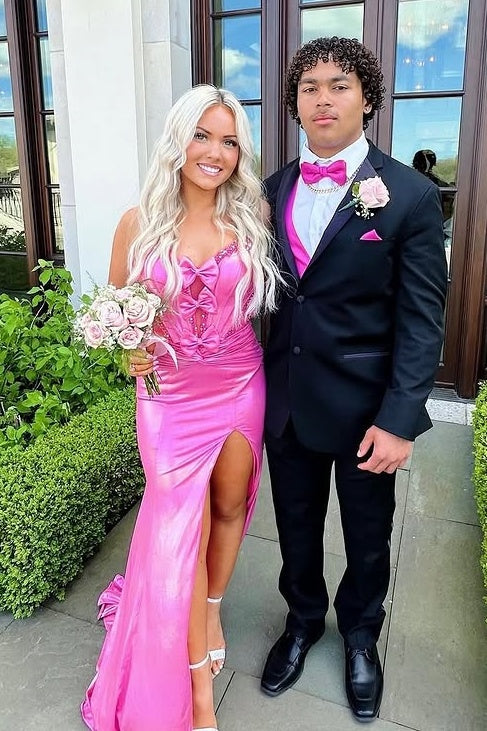 Hot Pink Sweetheart Strapless Mermaid Leg Slit Party Prom Dress