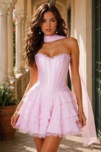 Hot Sweetheart A-Line Satin And Chiffon Tiered Homecoming Dress