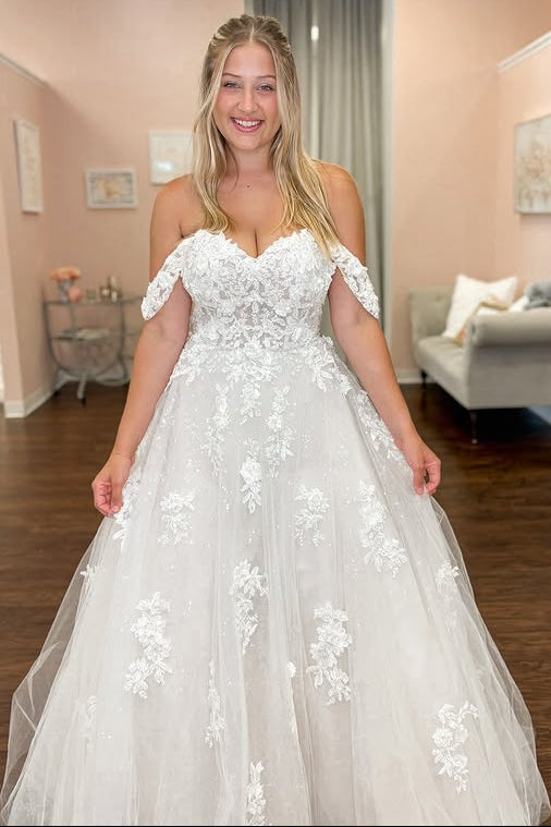 Lace A-Line Sweetheart Off-Shoulder Wedding Dress With Train