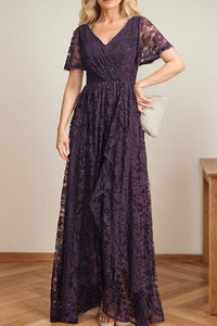 Lace A-Line V-Neck Short Sleeves Mother Of The Bride Dress