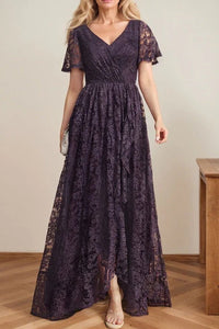 Lace A-Line V-Neck Short Sleeves Mother Of The Bride Dress