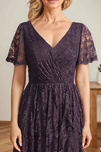 Lace A-Line V-Neck Short Sleeves Mother Of The Bride Dress