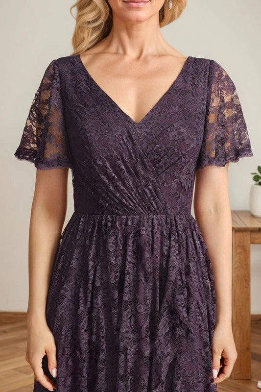 Lace A-Line V-Neck Short Sleeves Mother Of The Bride Dress